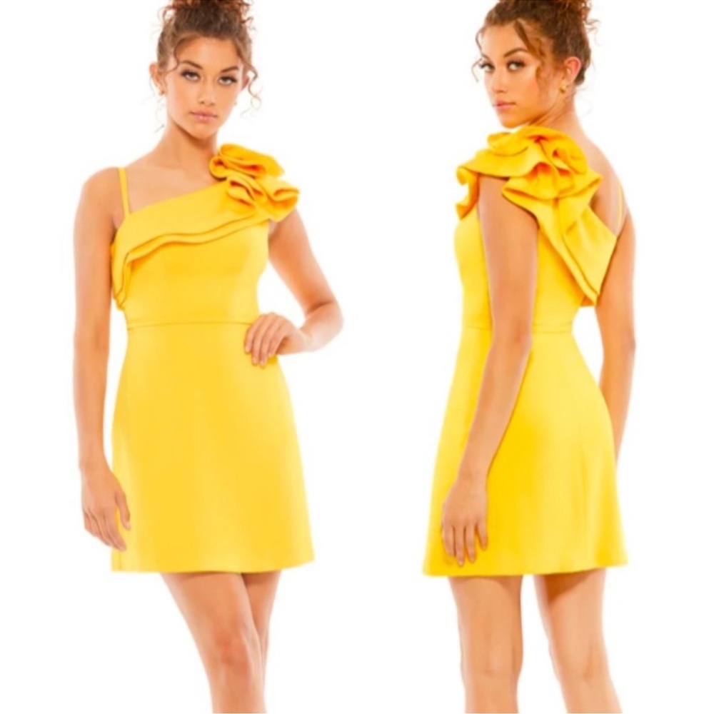 Mac Duggal Ieena 55286 Womens One Shoulder Ruffle Short Mini Dress Size 0 NEW